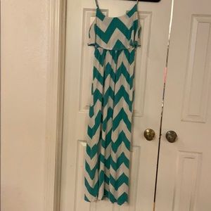 Green and white striped maxi dress